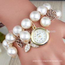 2015 Nouveau bracelet en forme de bracelet bracelet en cristal rhinestone longue femme en cuir montre quartz montres bracelet en perle bracelet BWL012